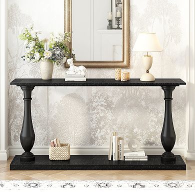 Merax Vintage Sofa Table Console Table with Luxurious Pine Veneer and Elegance Vase-Leg Design