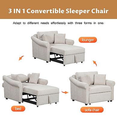 Merax Chenille Convertible Sleeper Chair with Adjustable Backrest, 3 IN 1 Lounger Chair