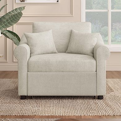 Merax Chenille Convertible Sleeper Chair with Adjustable Backrest, 3 IN 1 Lounger Chair
