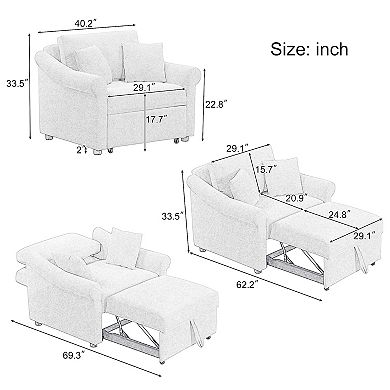 Merax Chenille Convertible Sleeper Chair with Adjustable Backrest, 3 IN 1 Lounger Chair