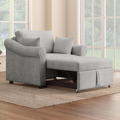 Merax Chenille Convertible Sleeper Chair with Adjustable Backrest, 3 IN 1 Lounger Chair