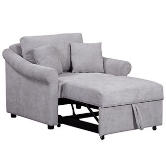 Merax Chenille Convertible Sleeper Chair with Adjustable Backrest, 3 in 1 Lounger Chair