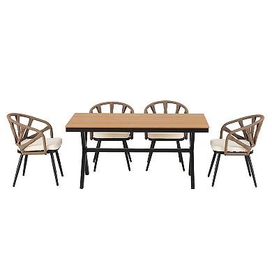 Merax Contemporary Outdoor Set with PE Rattan Chairs and Plastic Wood Table