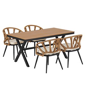 Merax Contemporary Outdoor Set with PE Rattan Chairs and Plastic Wood Table