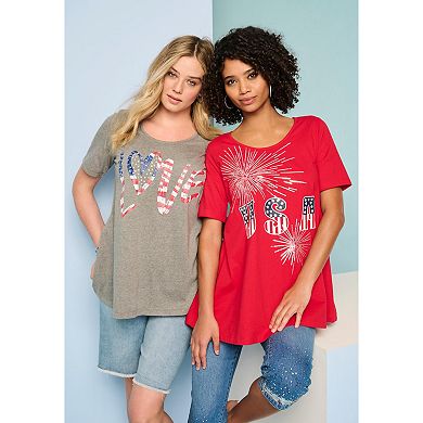 Roaman's Women's Plus Size American Graphic Swing Tee