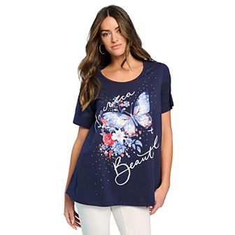 Roaman's Women's Plus Size American Graphic Swing Tee