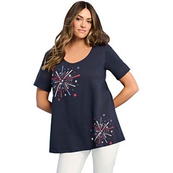 Roaman's Women's Plus Size American Graphic Swing Tee