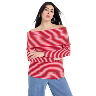 June + Vie Women's Plus Size Long-Sleeve Off-The-Shoulder Top