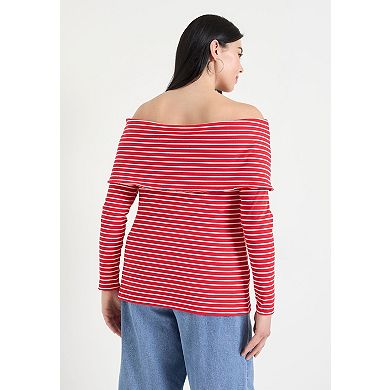 June + Vie Women's Plus Size Long-Sleeve Off-The-Shoulder Top
