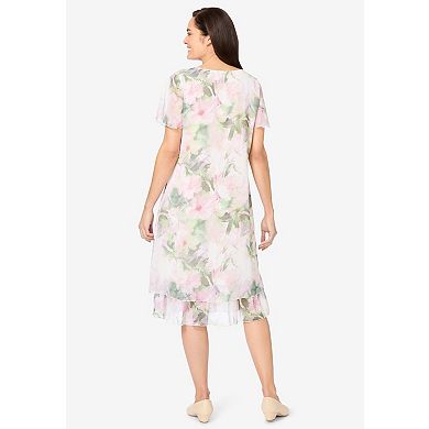 Woman Within Plus Size Overlay Tiered Dress