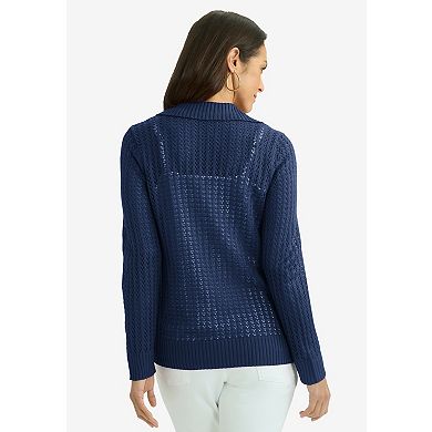 Jessica London Women's Plus Size Pullover Crochet Polo