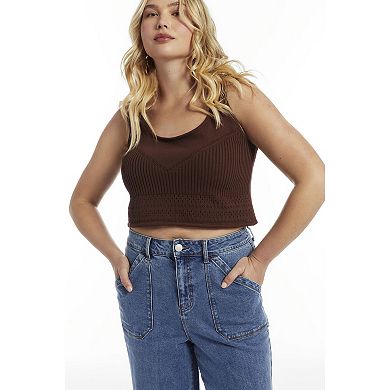 June & Vie Women's Plus Size Wide-Leg Cropped Cuffed Jeans