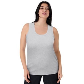 June + Vie Women's Plus Size Ribbed Scoopneck Tank Top