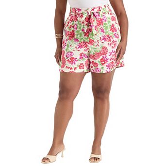 June + Vie Women's Plus Size High Rise Pleated Shorts