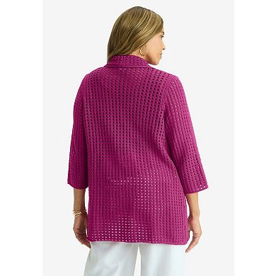 Jessica London Women's Plus Size Crochet Cardigan