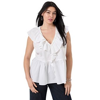 June + Vie Women's Plus Size Ruffled Peplum Top
