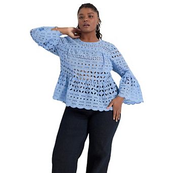 June + Vie Women's Plus Size Flounce Peplum Top