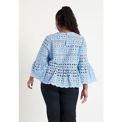 June + Vie Women's Plus Size Flounce Peplum Top