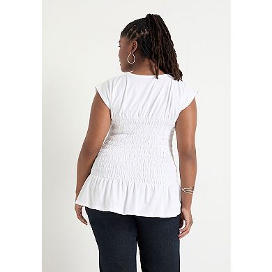 June + Vie Women's Plus Size Smocked Peplum Top