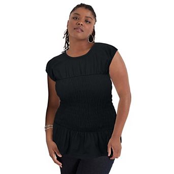 June + Vie Women's Plus Size Smocked Peplum Top
