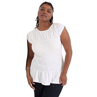 June + Vie Women's Plus Size Smocked Peplum Top