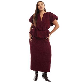 June & Vie Women's Plus Size Smocked Peplum Top