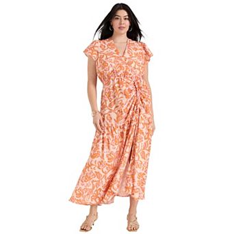 June + Vie Women's Plus Size Faux-Wrap Maxi Dress