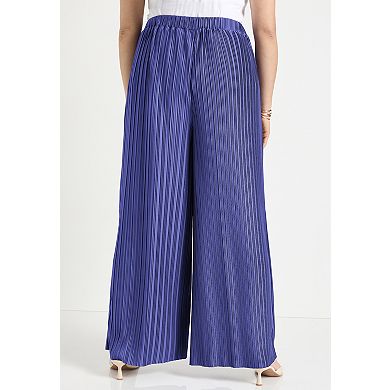 June + Vie Women's Plus Size Plisse High-Rise Pants