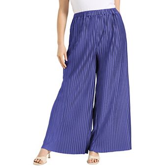 June + Vie Women's Plus Size Plisse High-Rise Pants