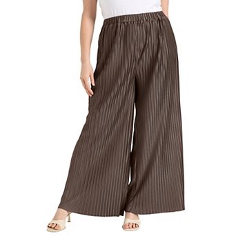June + Vie Women's Plus Size Plisse High-Rise Pants