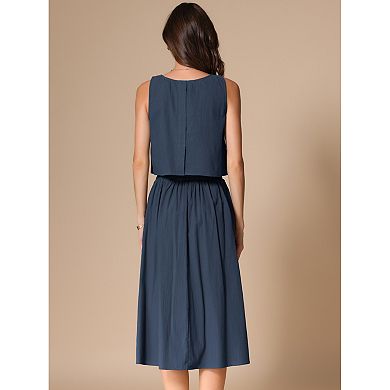 Women's Summer Skirt Set 2 Piece Outfits Casual Cotton Sleeveless Tank Top Midi Skirt