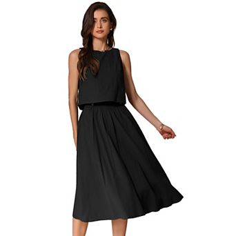 Women's Summer Skirt Set 2 pc Outfits Casual Cotton Sleeveless Tank Top Midi Skirt