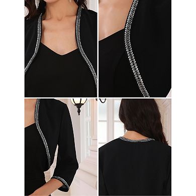 Women's Evening Shurg Sequin Beaded Open Front Cocktail Formal Bolero
