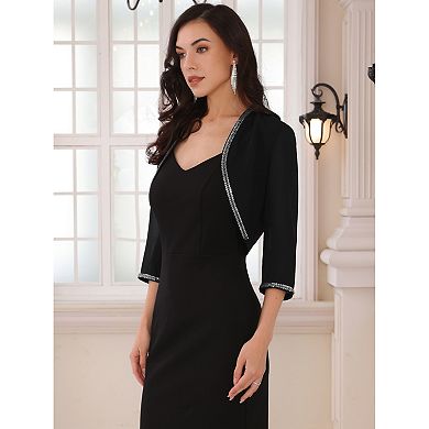 Women's Evening Shurg Sequin Beaded Open Front Cocktail Formal Bolero