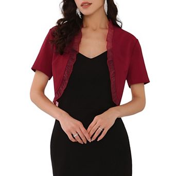Women's Ruffle Bolero Shrug Short Sleeve Open Front Formal Cropped Cardigan