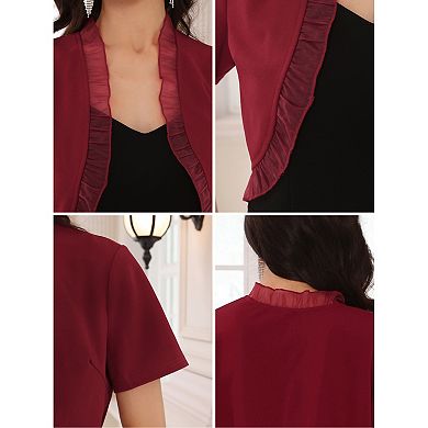 Women's Ruffle Bolero Shrug Short Sleeve Open Front Formal Cropped Cardigan