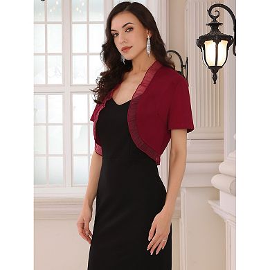 Women's Ruffle Bolero Shrug Short Sleeve Open Front Formal Cropped Cardigan