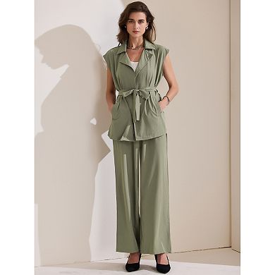 Women's Summer 2 Piece Outfits Cap Sleeve Work Casual Wide Leg Pant Sets