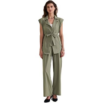 Women's Summer 2 pc Outfits Cap Sleeve Work Casual Wide Leg Pant Sets