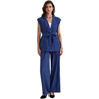 Women's Summer 2 pc Outfits Cap Sleeve Work Casual Wide Leg Pant Sets