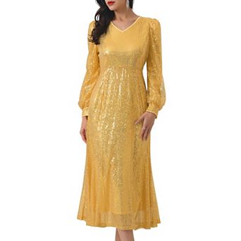 Women's Sequin Sparkly Dresses Long Sleeve V Neck Cocktail Party Midi Dress