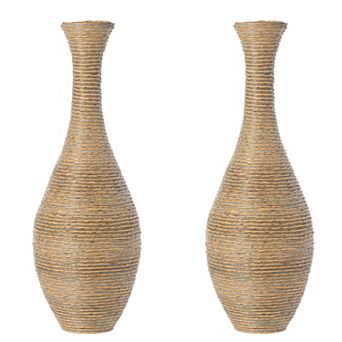Set of 2 Tall Rattan Floor Vase