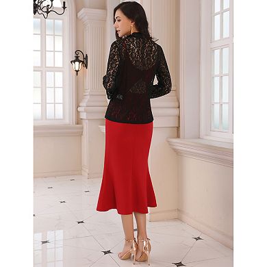 Women's Floral Lace Blazer Mesh Lapel Collar One Button Dressy Casual Blazers