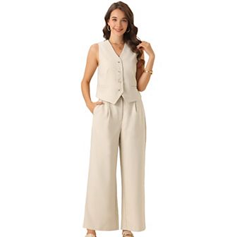 Two Piece Outfits for Women's Button Front Tank Top Wide Leg Pants Matching Sets