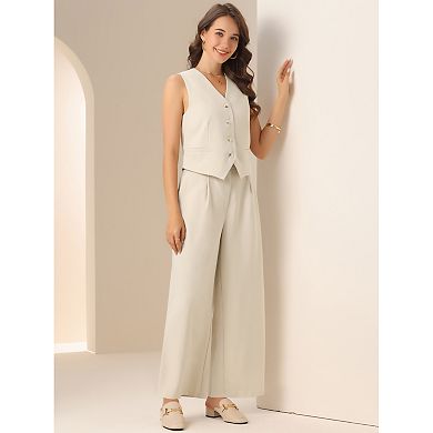 Two Piece Outfits for Women's Button Front Tank Top Wide Leg Pants Matching Sets