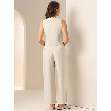 Two Piece Outfits for Women's Button Front Tank Top Wide Leg Pants Matching Sets