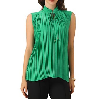 Summer Sleeveless Business Casual Tank Top for Women's Spring Work Tie Neckline Pleaed Blouse