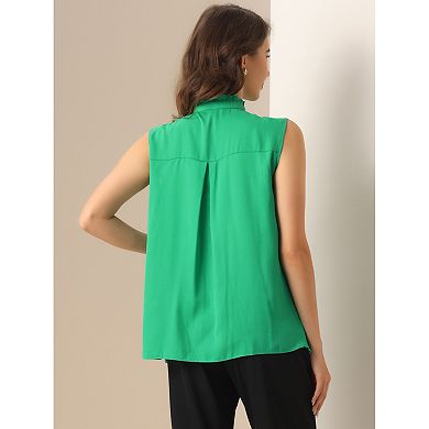 Summer Sleeveless Business Casual Tank Top for Women's Spring Work Tie Neckline Pleaed Blouse