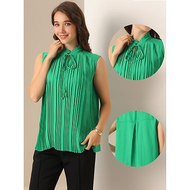 Summer Sleeveless Business Casual Tank Top for Women's Spring Work Tie Neckline Pleaed Blouse