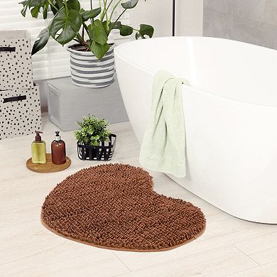 1 Pcs Heart Shaped Chenille Bath Rugs Shaggy Bath Mats Non-Slip Plush Bath Carpet for Shower 20"x24"